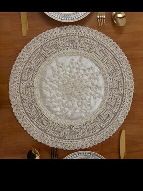 Embroidered Table Cloth Crochet blanket cream white lace